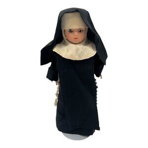 Vtg 1950s Catholic Nun Doll Religious Sister Figure Rosary Black Habit Quality